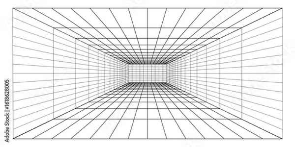 Obraz Perspective grid background 3d Vector illustration. Interior design Model projection background template. Line one point perspective