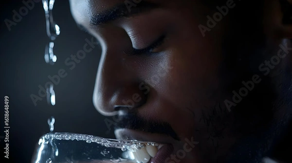 Obraz Close Up Of Man Drinking Water