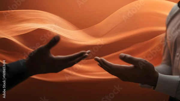 Obraz Business Hands In Orange Abstract Background