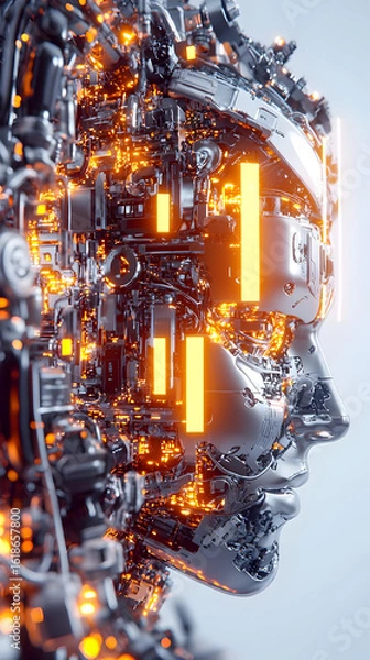 Obraz Futuristic Woman Robot Profile with Glowing Mechanical Head