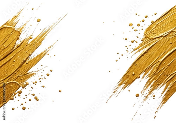 Obraz Abstract gold paint brush strokes and splatters isolated on white isolated on transparent background