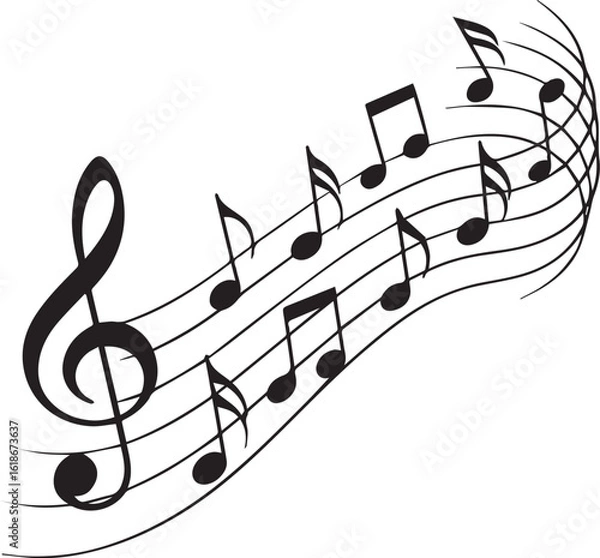 Obraz Beautiful music notes wave silhouette modern background