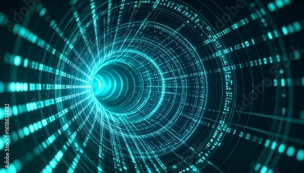 Fototapeta Abstract Data Tunnel with Neon Teal Spiral