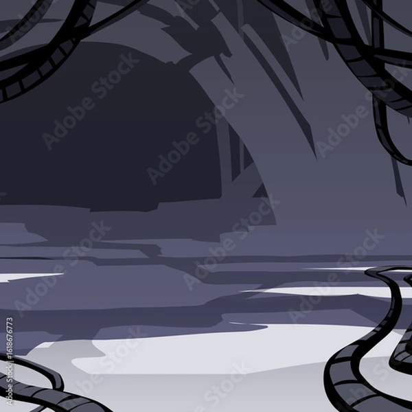 Fototapeta 正方形背景　手描き素材　シンプルなベクター風のパイプが走る怪しい施設風　背景イラスト