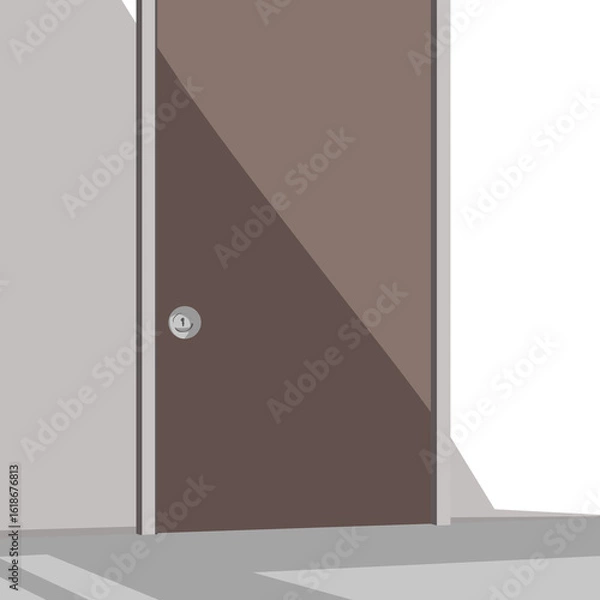 Fototapeta 正方形背景　手描き素材　斜めの光が差し込むシンプルなドアと壁　抽象背景イラスト