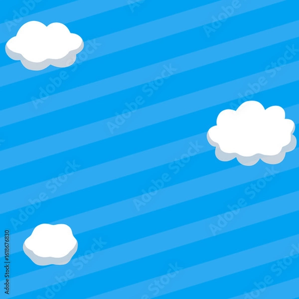 Fototapeta 正方形背景　手描き素材　ボーダーラインの青い空をイメージした雲の浮かぶシンプル　抽象背景イラスト
