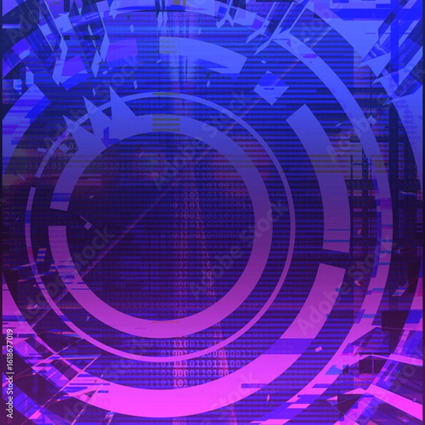 Fototapeta 正方形背景　手描き素材　SF感のあるスタイリッシュなバイナリ数値デジタルデザイン　抽象背景イラスト