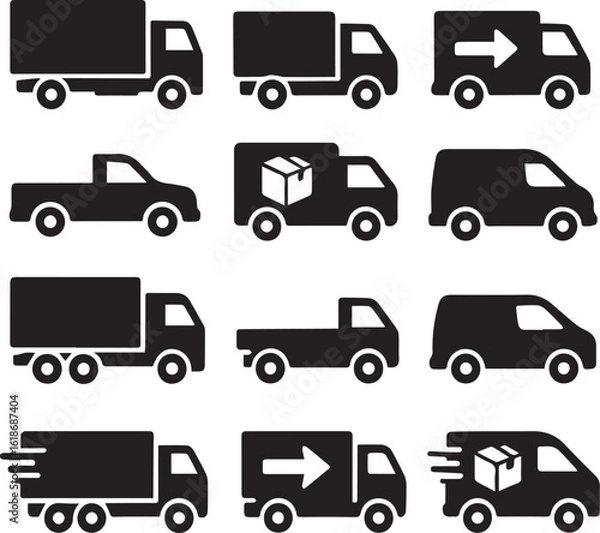 Obraz Various types of vehicle truck silhouette vector