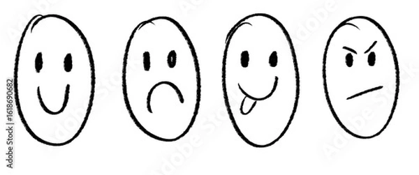 Fototapeta Set / Collection of black smileys with different expressions on transparent png background for note-taking, presentations etc. 