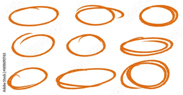 Fototapeta Set of orange circles for note-taking, annotations, presentations etc. Collection of circles with transparent png background 