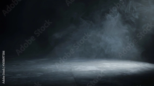 Fototapeta Dark stage with dramatic spotlight and smoke effect