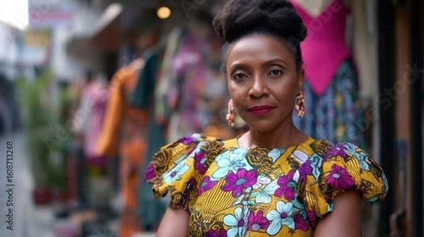 Obraz Fashion designer in traditional Ankara fabric.