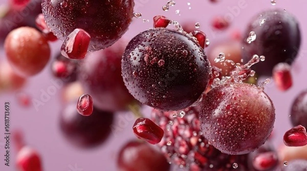 Fototapeta Fruits exploding with droplets.
