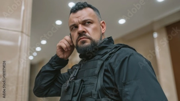 Obraz Serious bodyguard in tactical suit