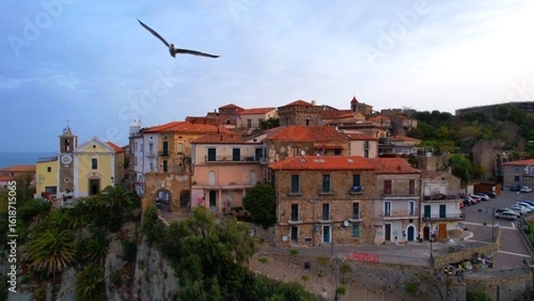 Obraz Agropoli - Italy - Aerial view of the Chiesa dell'Addolorata with the old town