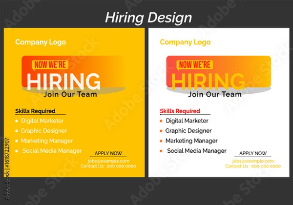 Fototapeta We are hiring recruitment open job vacancy design vector social media post banner template or web banner layout .