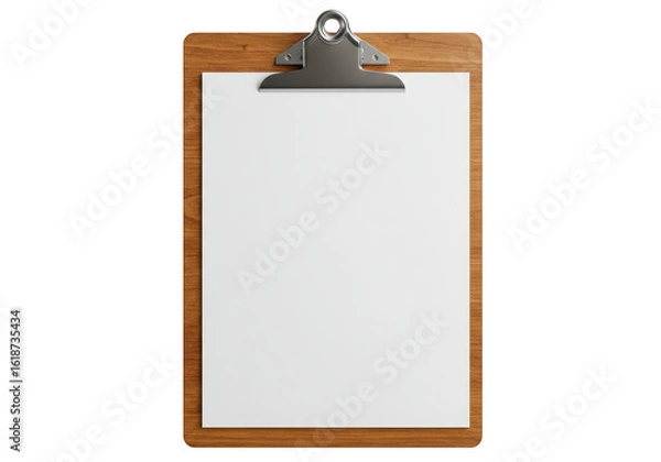 Fototapeta A blank clipboard with white paper isolated on transparent background