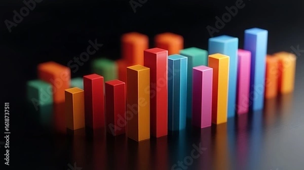 Fototapeta A 3D bar graph illustrating stock market performance across different sectors