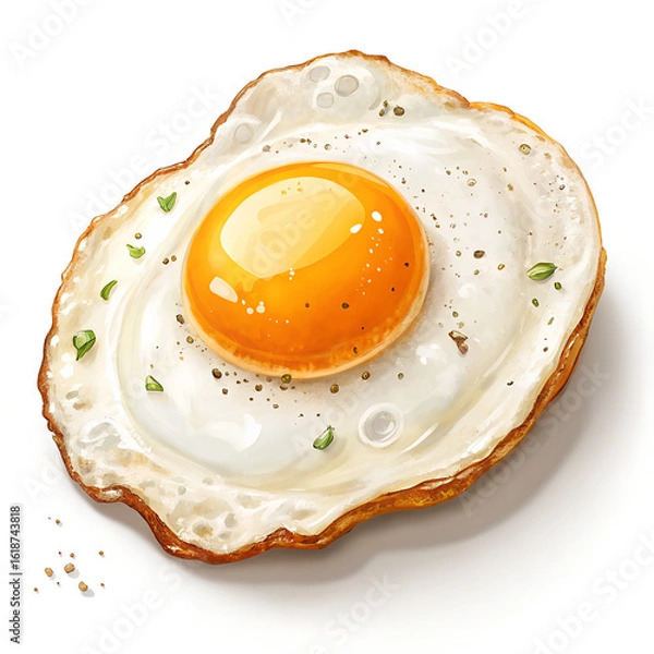 Obraz fried egg on a plate  isolated on white
