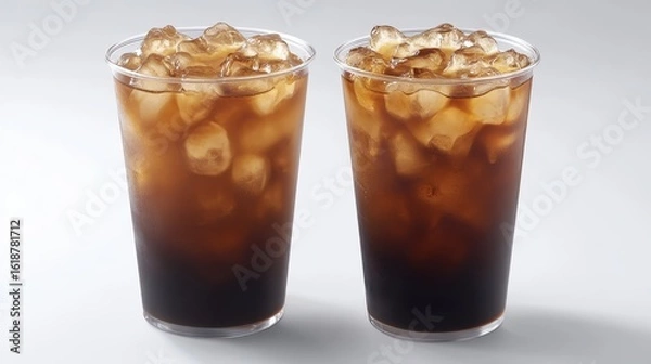 Fototapeta Refreshing Iced Beverage in Transparent Cups with Ice Cubes