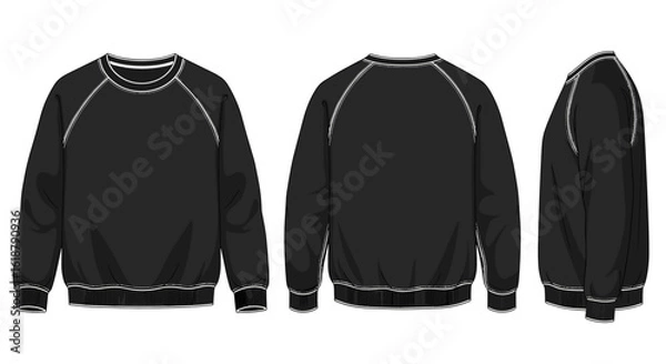 Obraz Black sweatshirt in multiple views, showcasing design details  