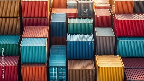 Obraz Colorful shipping containers arranged in an abstract aerial-inspired composition.