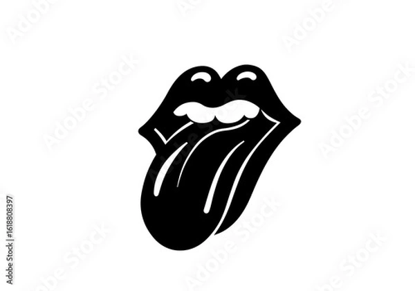 Obraz A graphic illustration of a black lips and tongue design on a white background space