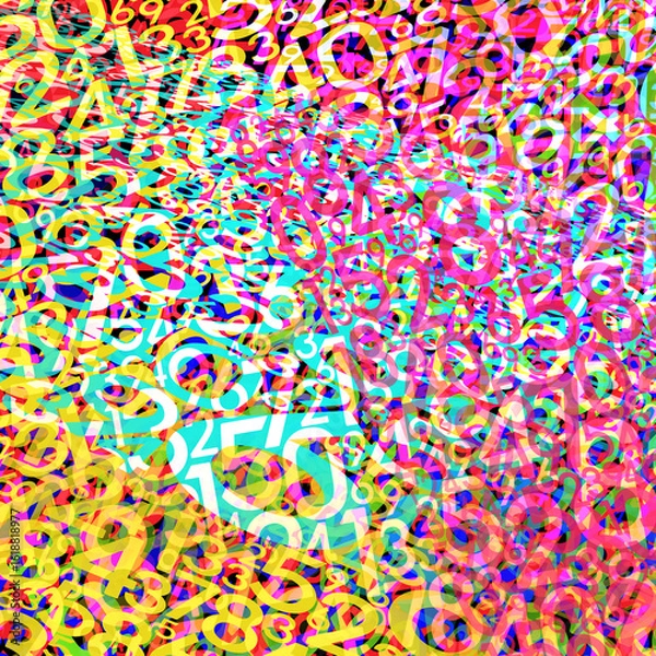 Fototapeta Numbers of various colors and sizes are piled up one after the other background, decor, fashion, business