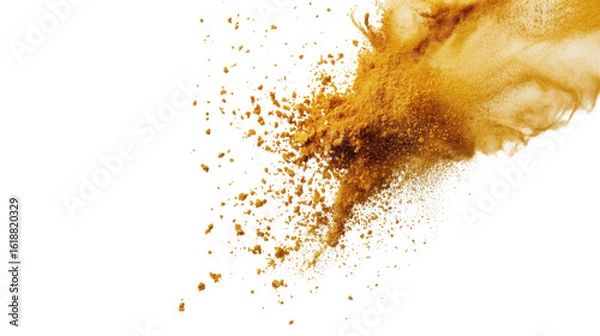 Obraz Ginger powder falling on white background