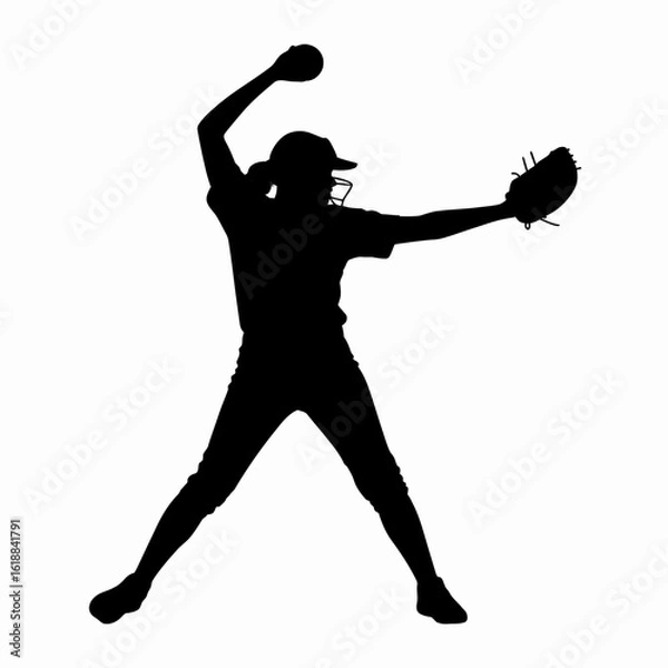 Fototapeta Youth Softball Pitcher Silhouette in Action