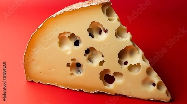 Fototapeta Piece of cheese on a red background