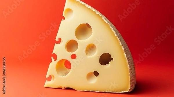 Fototapeta Piece of cheese on a red background