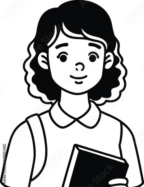 Fototapeta student avatar flat vector line art white background