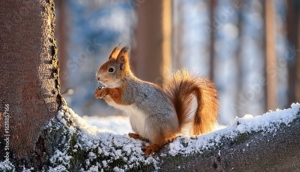Obraz fluffy squirrels exploring a magical winter forest