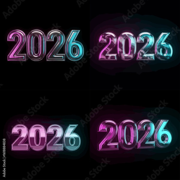 Fototapeta Year 2026 new year celebration neon glow effect design graphic element
