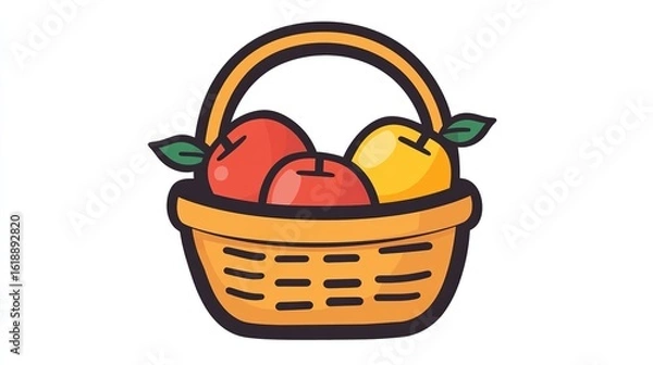 Fototapeta A single vector icon of an apple basket, bold black outline, flat colors, no gradient, simple and modern style, white background