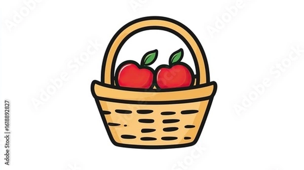Fototapeta A single vector icon of an apple basket, bold black outline, flat colors, no gradient, simple and modern style, white background,