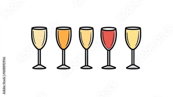Fototapeta A single vector icon of champagne glasses, bold black outline, flat colors, no gradient, simple and modern style, white background