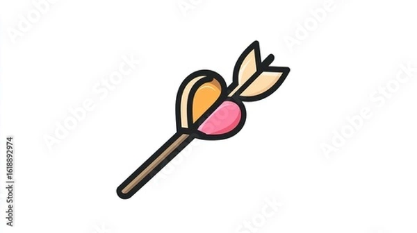 Fototapeta A single vector icon of cupid's arrow, bold black outline, flat colors, no gradient, simple and modern style, white background,