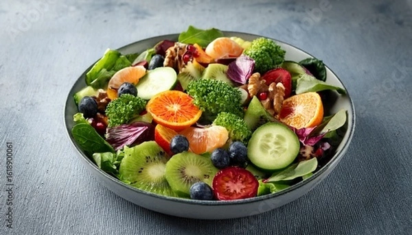 Fototapeta fresh healthy green salad with assorted vegetables and fruits perfect for a delicious meal or appetizer