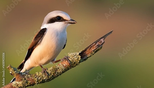 Fototapeta a cute loggerhead shrike bird perched on a branch in fine detail illustration
