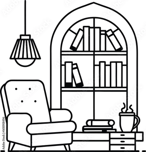 Fototapeta Contemporary Study and Reading Space Vector Illustration