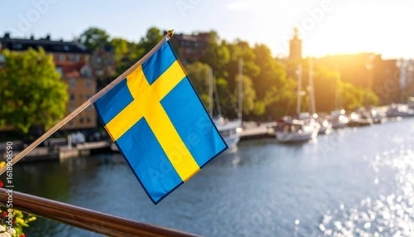 Fototapeta Flag of Sweden 🇸🇪 in the foreground with the background 