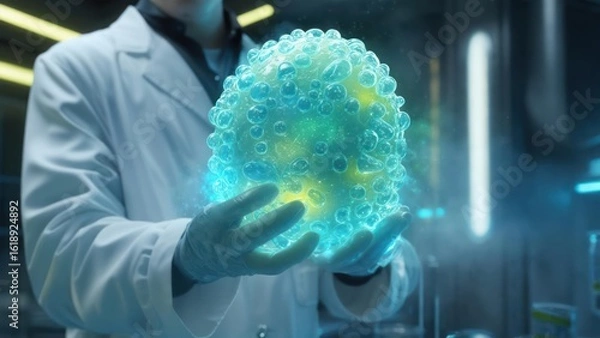 Obraz Scientist holding a glowing orb