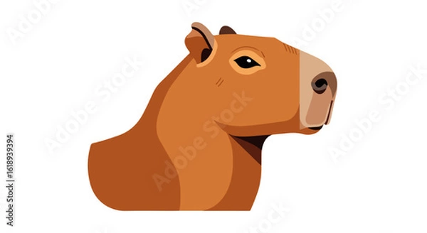 Fototapeta Cartoon capybara portrait with smooth lines on white background. Cartoon capybara illustration shows a cute rodent with a kind expression.