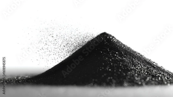 Fototapeta A dark, grainy mound appears to be dispersing into the air. It is isolated against a bright background.