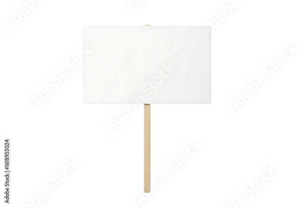 Fototapeta Blank white rectangular protest sign or placard on a wooden stick for rally. Isolated on transparent background, png