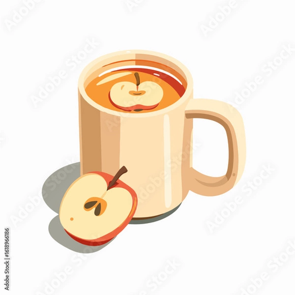 Fototapeta My Simple flat 2D icon of an apple cider mug isometric view isolated on a white background, vector design, ideal for animation, vector, web design, digital illustrations, and minimalist, eps format