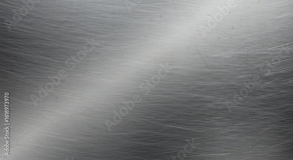 Fototapeta Gray brushed metal texture with a light reflection. Abstract background of a silver-colored stainless steel sheet with a polished finish.