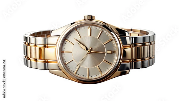 Obraz Elegant gold and silver tone wristwatch with clean dial and metal band